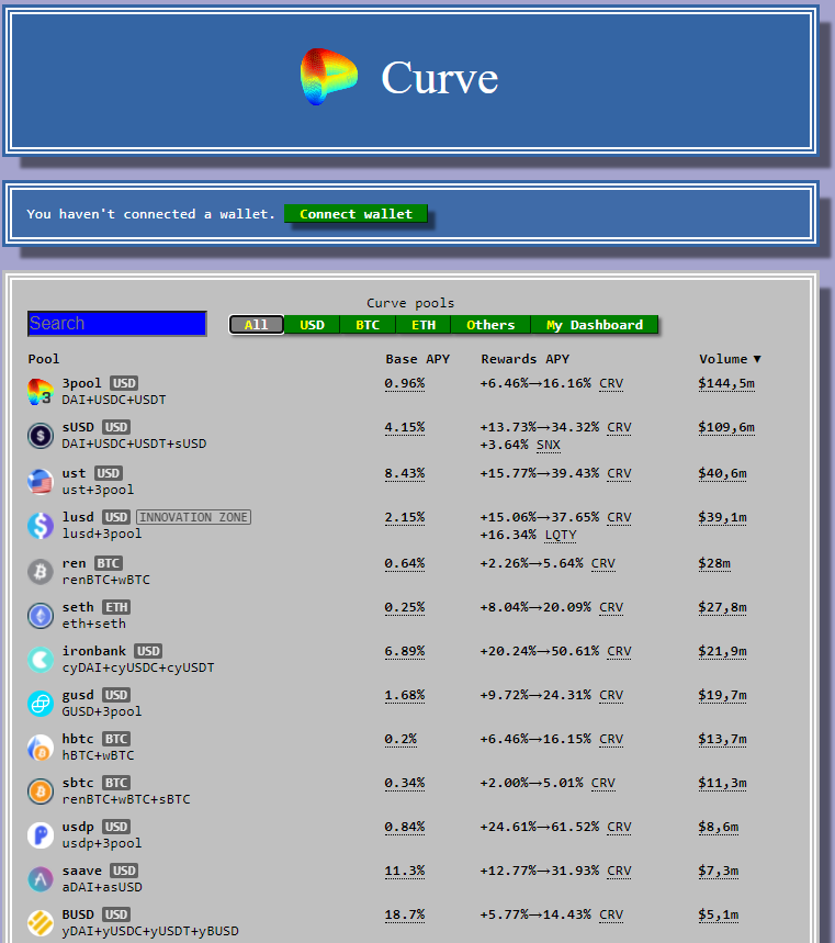 Curve Finance exchange DEX para stablecoins